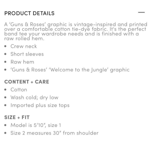 Torrid Size 4 Guns and Roses Black Tie-Dye Crew Tee - Picture 4 of 8